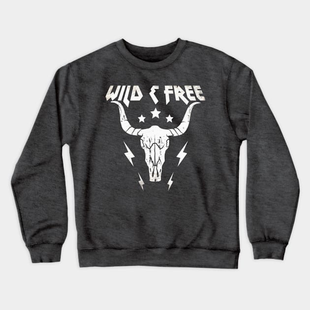 Wild and Free Steer Cattle Longhorn Skull Bohemian Boho Crewneck Sweatshirt by Sassee Designs